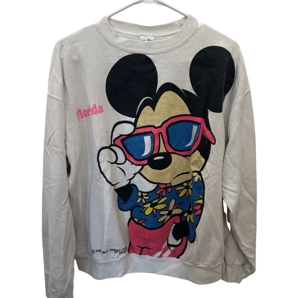 Velva Sheen Disney Vintage Mickey Mouse Florida Graphic Crewneck White 80s XL